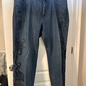 Coldwater Creek Denim with Black Embroidery and Sequins Detail